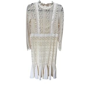 Metisu Lace Long Sleeve Midi Dress Sz L Victorian Regency Sheer Coquette Dainty